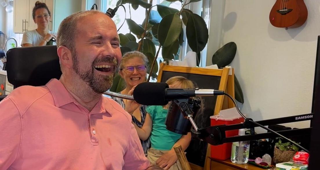 Casey Harrell using a brain-computer interface that enables him to speak